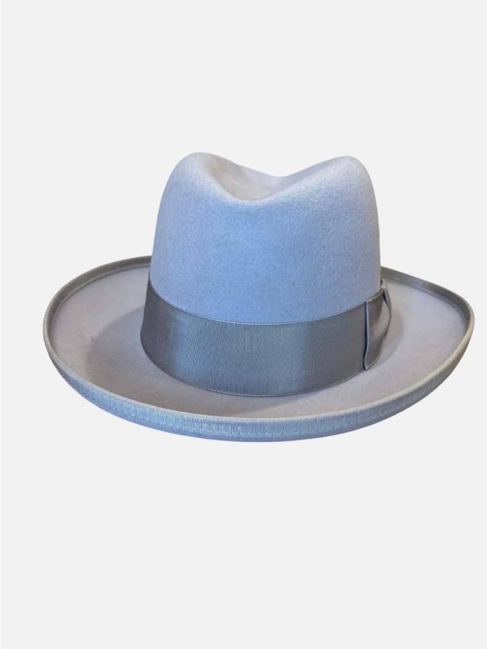 VTG Capas Design Light Gray Wool Fedora with Feather Accent Hat Godfather USA